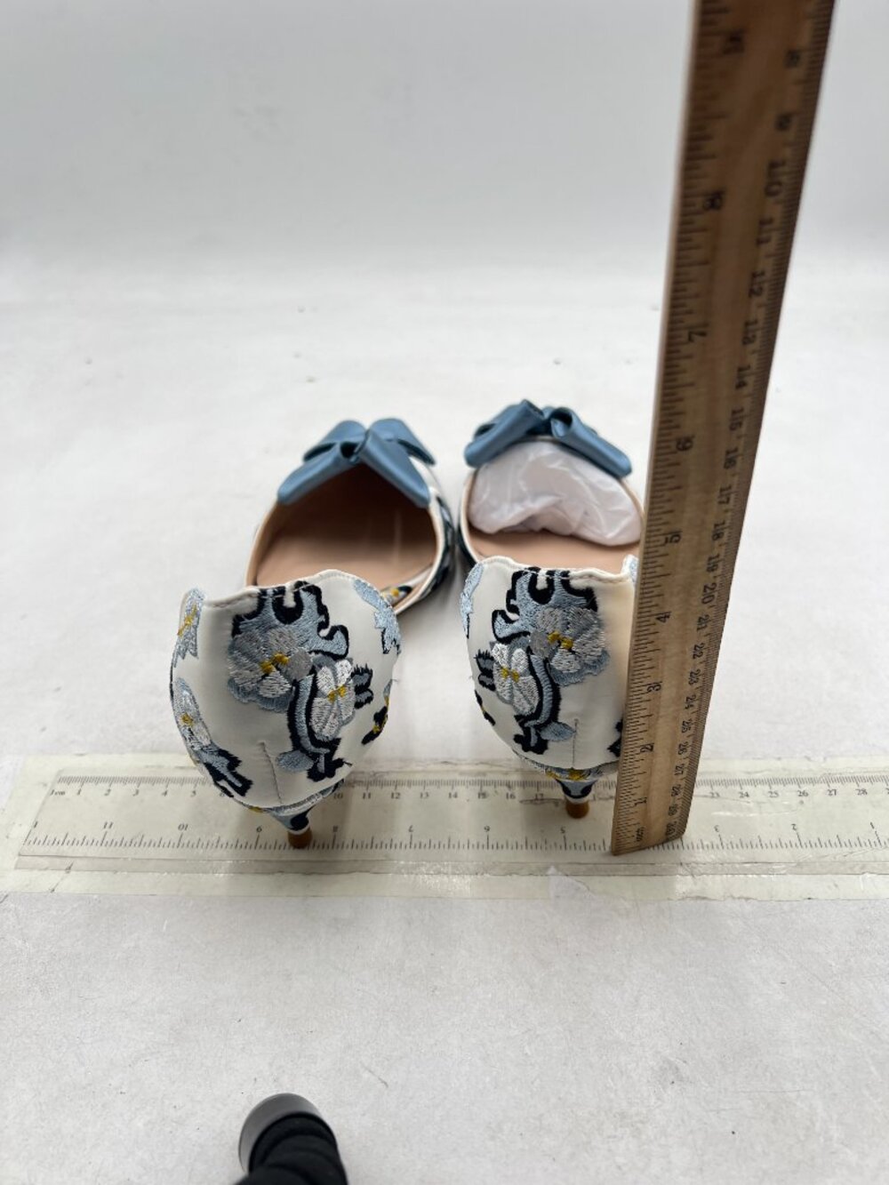 XYD Blue Bloom Embroidery D'Orsay Kitten Heel Bridal Bowknot Pumps Prom Shoes - Picture 4 of 7